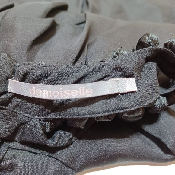 100% Silk Halter Party Cocktail Dress Womens S Black Tiered Ruffle Bubble Trim - Picture 2 of 7